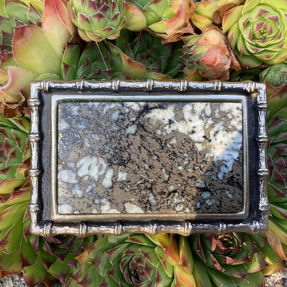 Vintage Bright Pyrite Artisan Stone On Outlined Rectangular Metal Belt Buckle - Picture 11 of 13